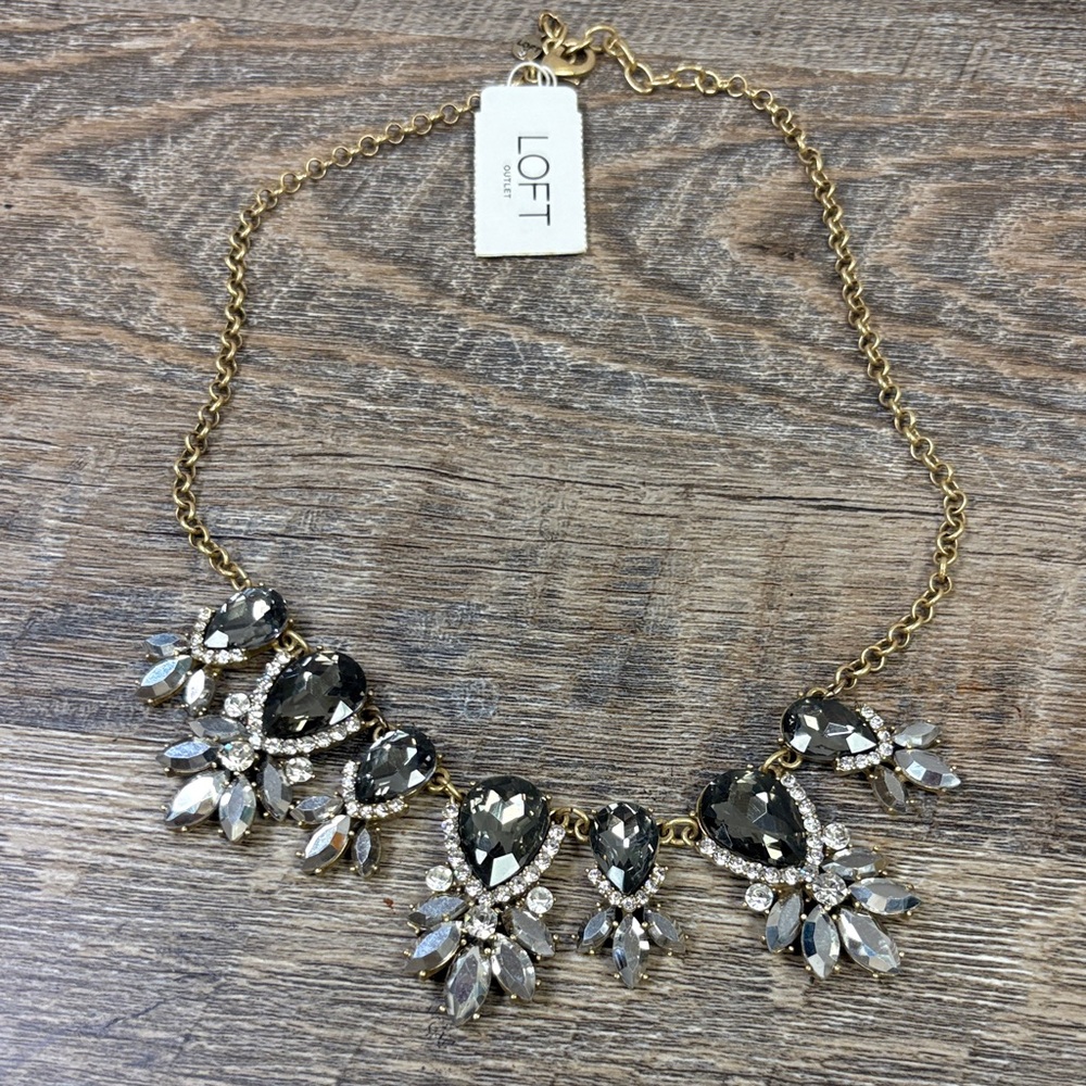 LOFT Statement Necklace – Smoke Crystal & Gold Tone
